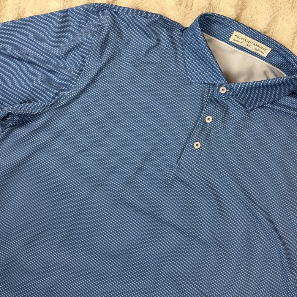 Holderness & Bourne Mens XXL Blue Golf Tee Print Signature Fit Performance Polo